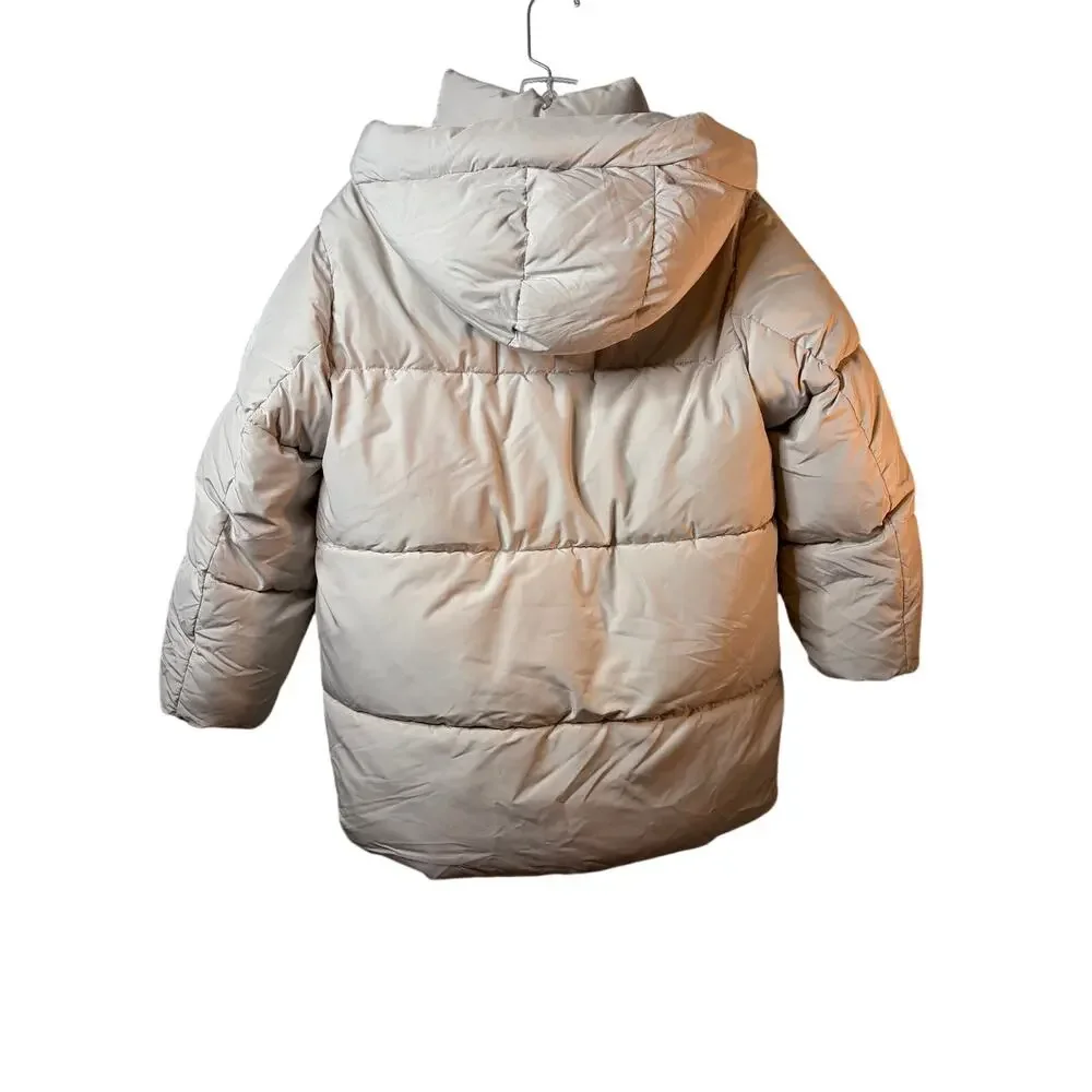 Zara Girls Puffer Jacket with Hoodie Beige Size 11-12